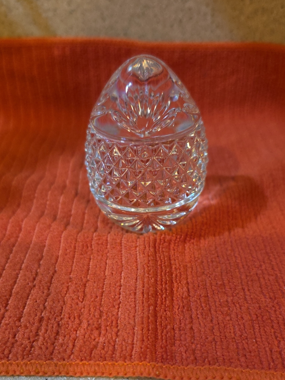 Faceted Cut Glass Egg Trinket Box - Clear